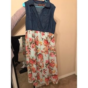 Denim top floral dress